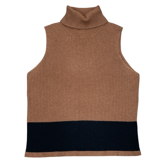 Anna Gray Tan and Black Sleeveless Turtleneck Sweater - Picture 1 of 3